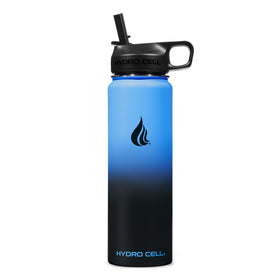 HYDRO CELL blue bottle with screw cap keeps drinks secure on the go.