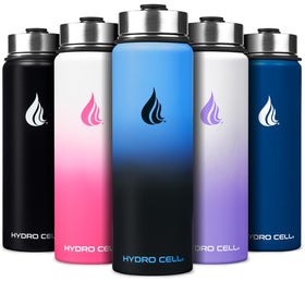 HYDRO CELL blue bottle with straw for easy sipping during workouts.
