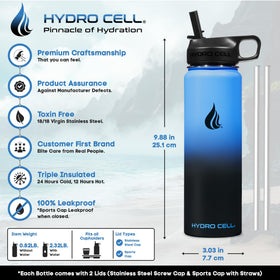 HYDRO CELL wide-mouth bottle with ice cubes for refreshing hydration.