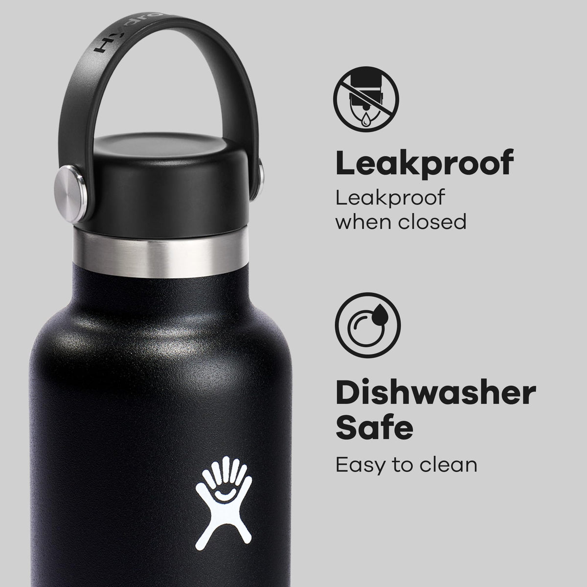 Hydro Flask 24-hours cold performance in a sleek black bottle.