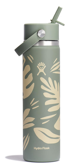 Hydro Flask 24oz wide-mouth bottle with botanical bliss green finish stays cold up to 24 hours