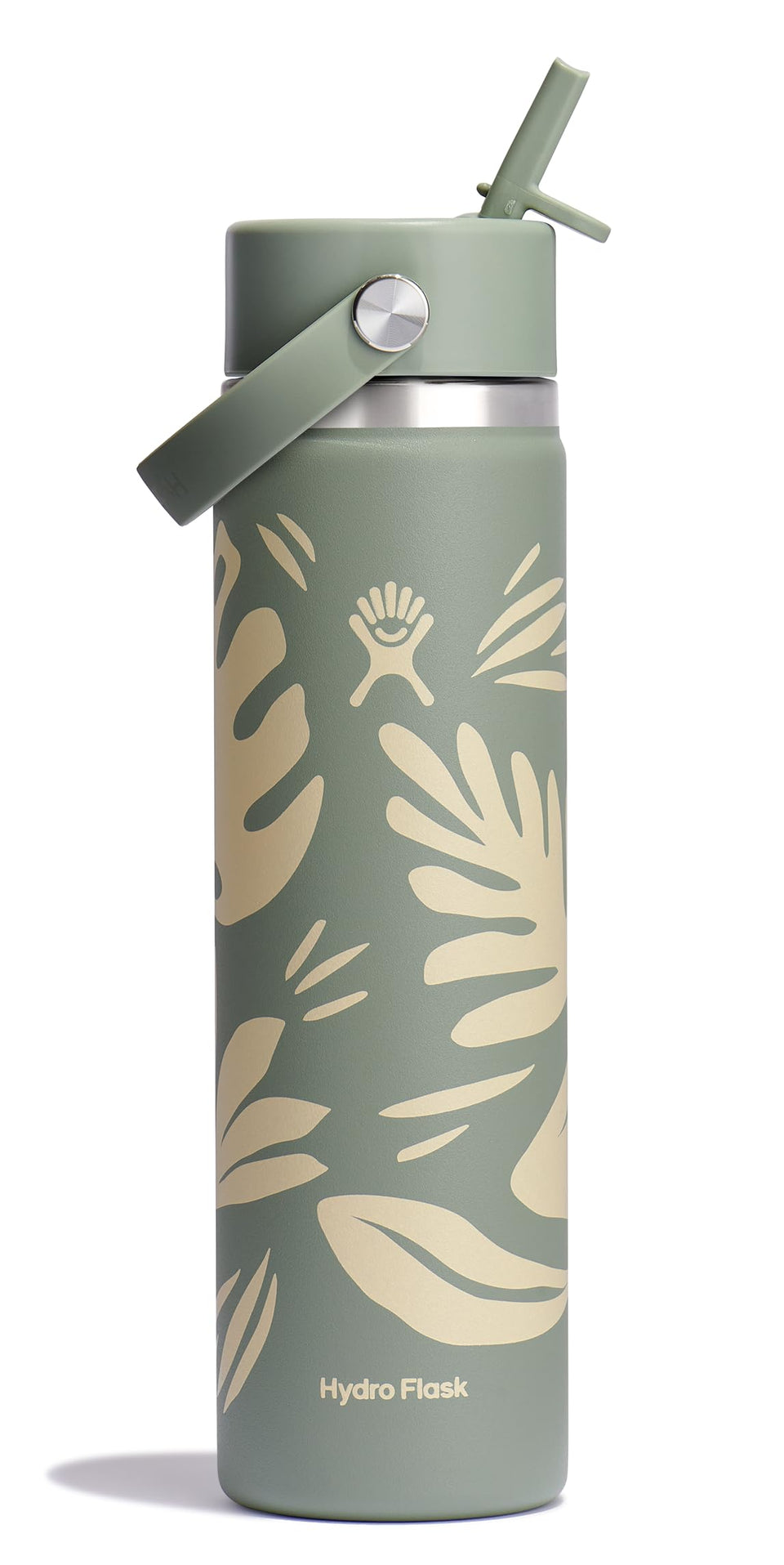 Hydro Flask 24oz wide-mouth bottle with botanical bliss green finish stays cold up to 24 hours