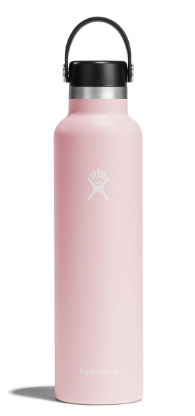 Hydro Flask 24 oz trillium pink bottle with standard mouth keeps drinks cold for 24 hours