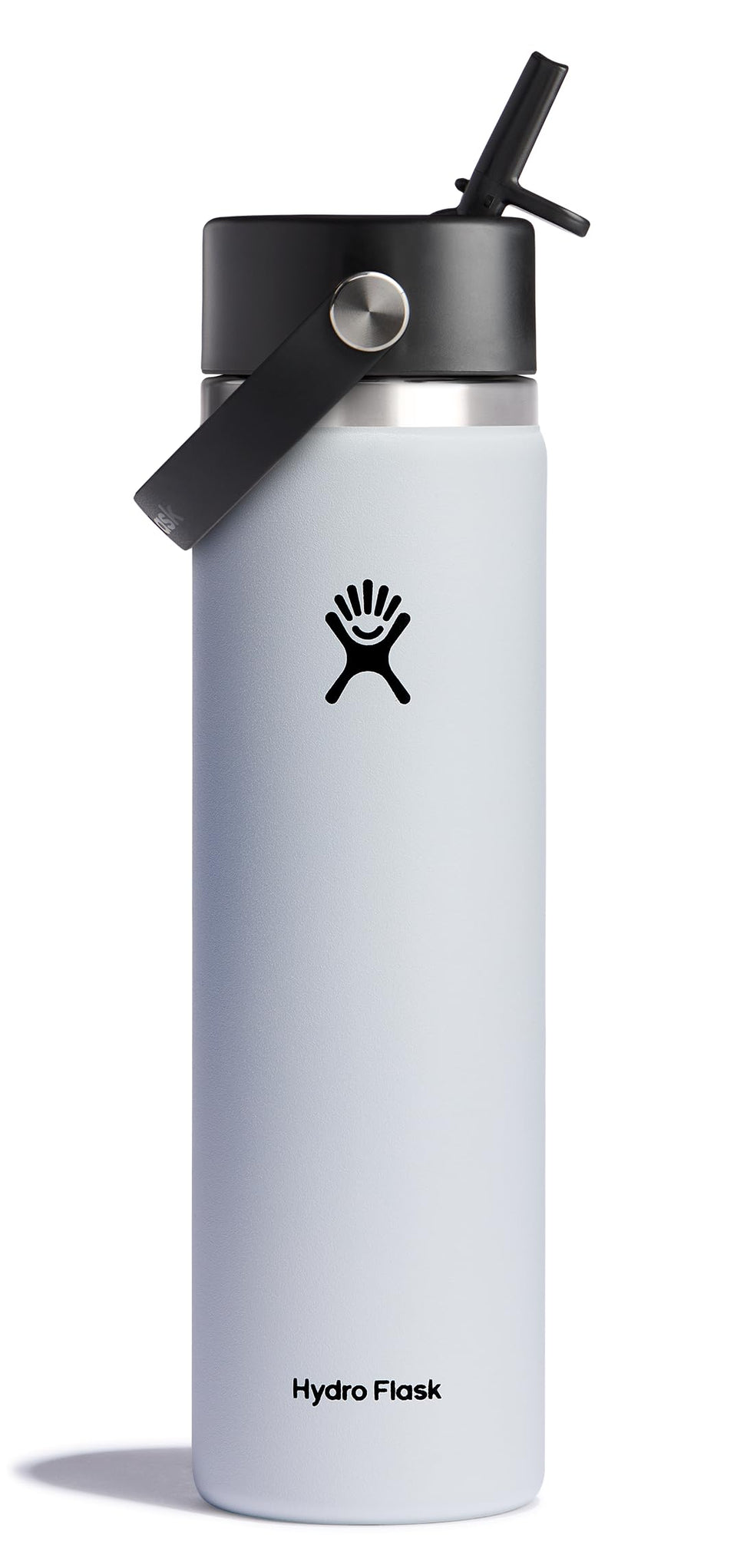 Hydro Flask 24 oz wide-mouth bottle with flex straw cap for easy one-handed sipping.