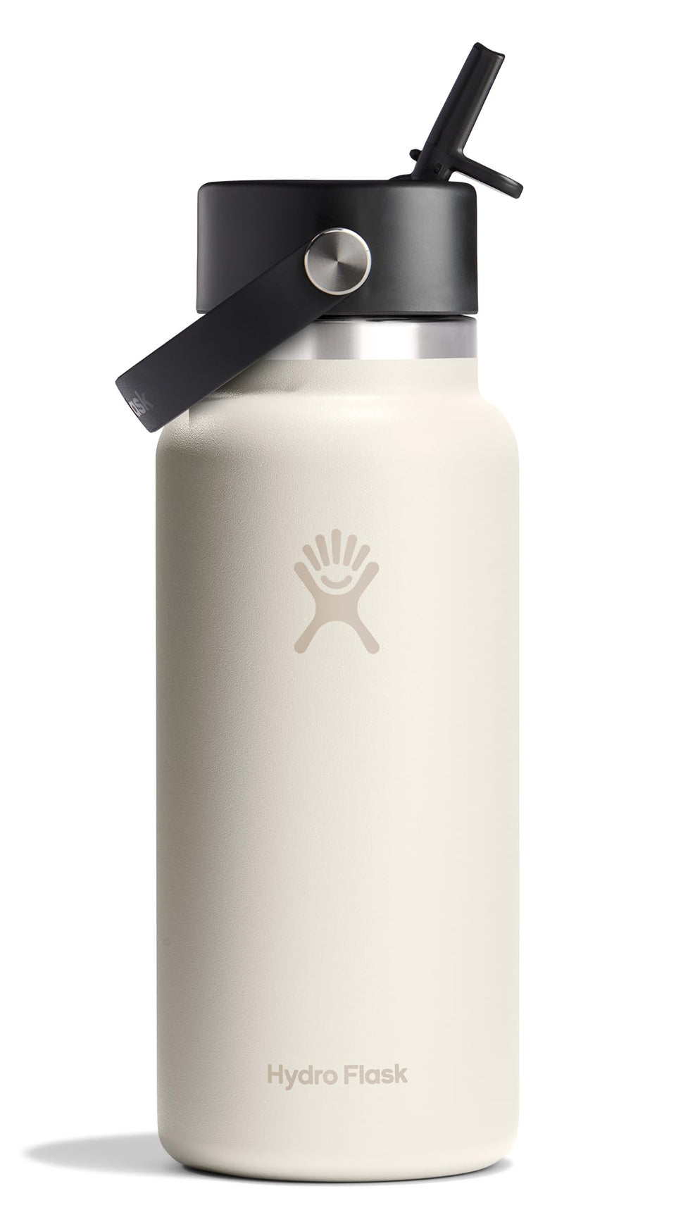 Hydro Flask 32oz Ivory wide-mouth bottle with Flex Straw Cap for on-the-go hydration.