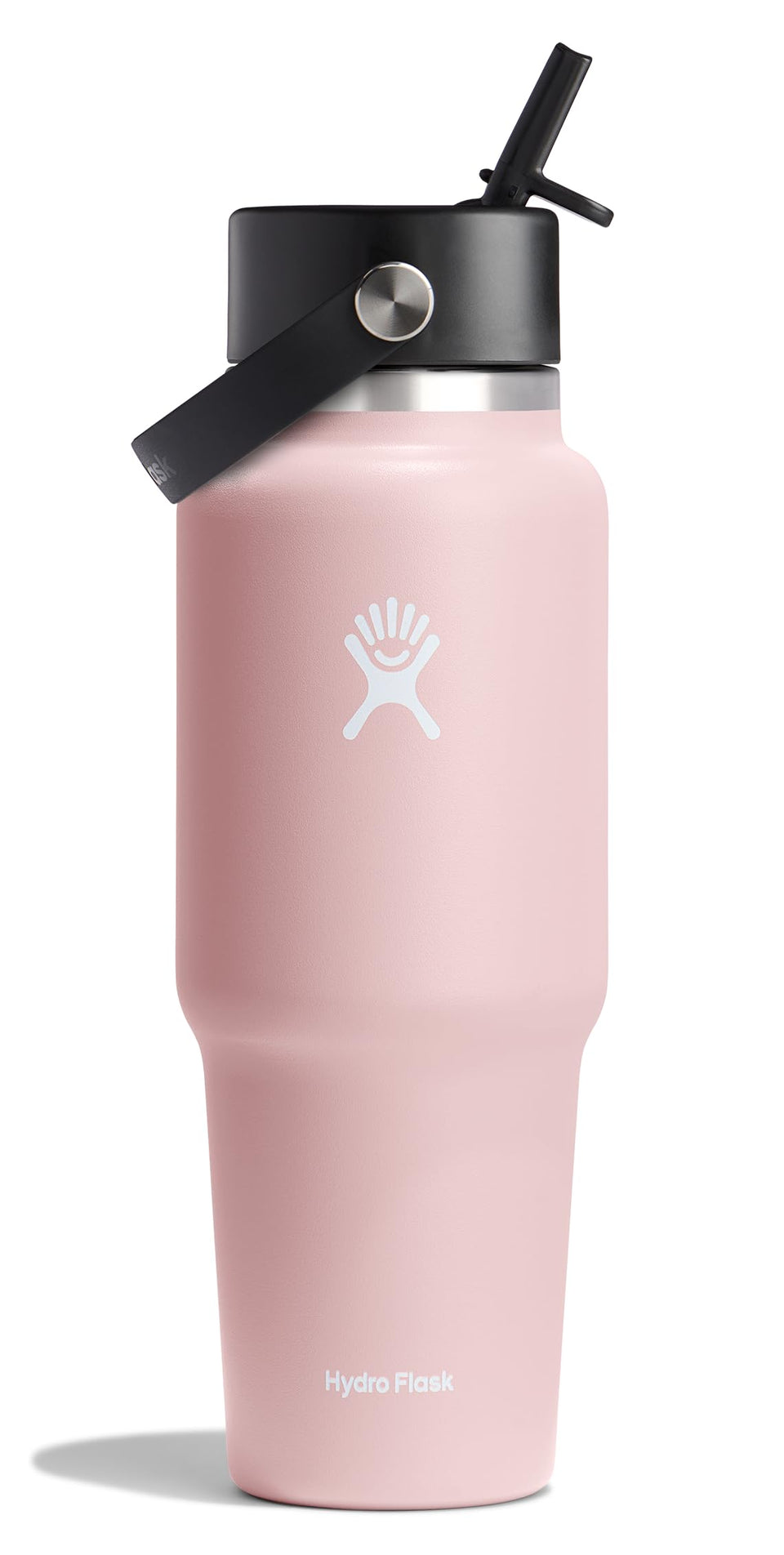 Hydro Flask 32 oz Wide Flex Straw Bottle demonstrates cupholder-friendly design for on-the-go hydration.