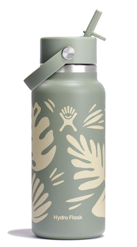 Hydro Flask 32 oz wide mouth bottle with flex straw cap for one-handed sipping.