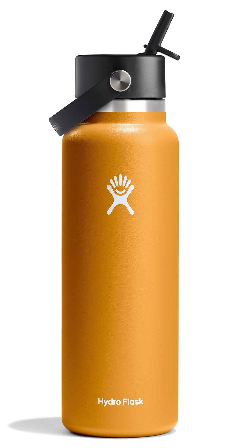 Hydro Flask 40 oz fossil brown wide mouth bottle keeps drinks cold for hours.