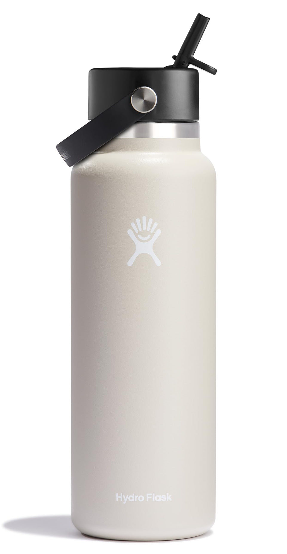 Hydro Flask 40oz oat tan bottle with Flex Straw Cap for on-the-go hydration.
