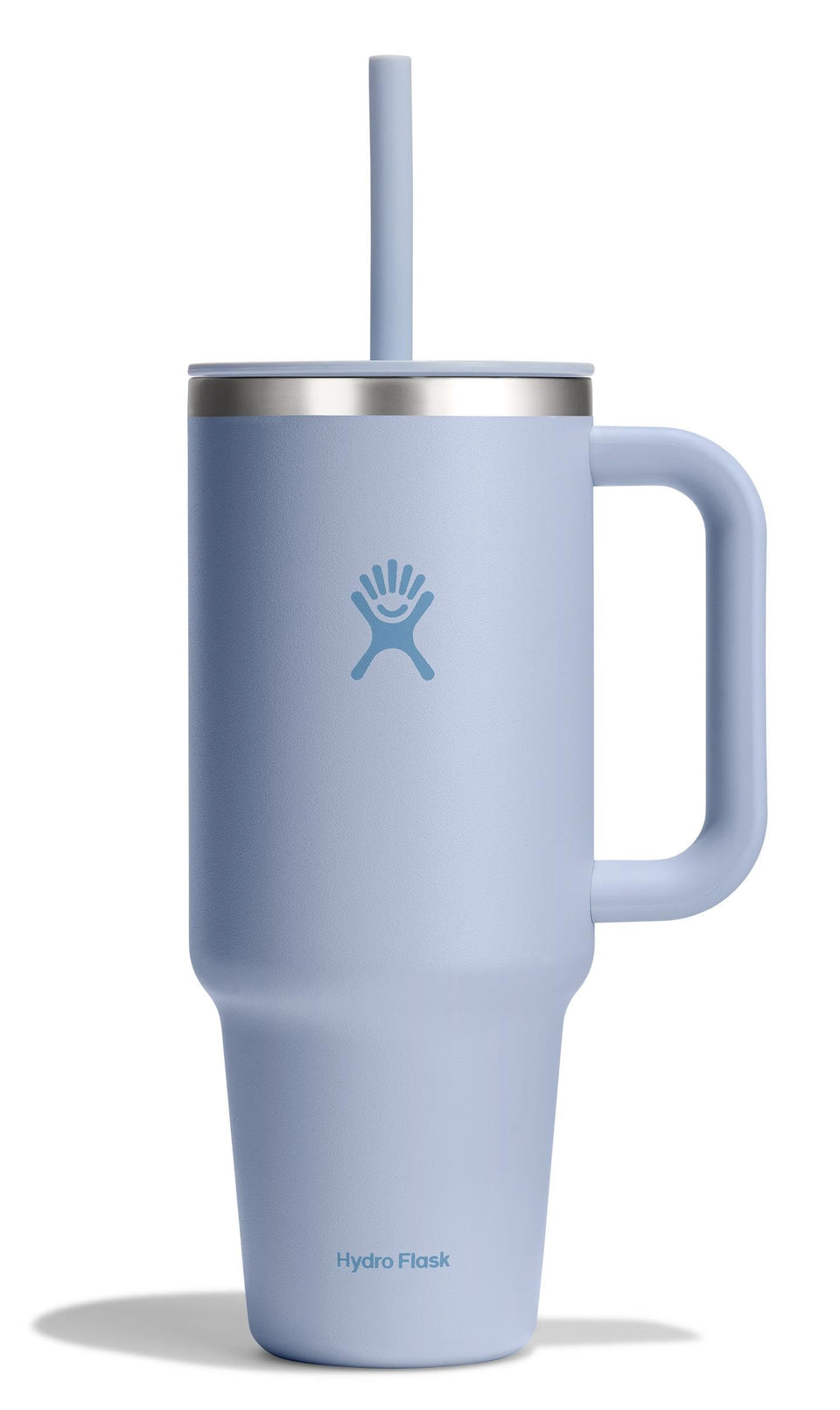 Hydro Flask 40 oz Travel Tumbler with handle in Surf Blue keeps beverages cold on the go.