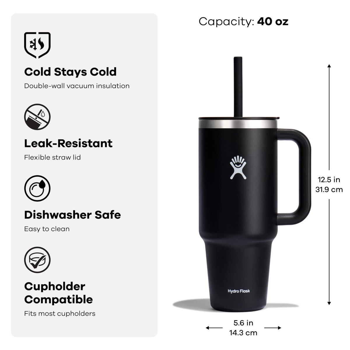 Hydro Flask 40oz Travel Tumbler with straw enables easy sipping anywhere.