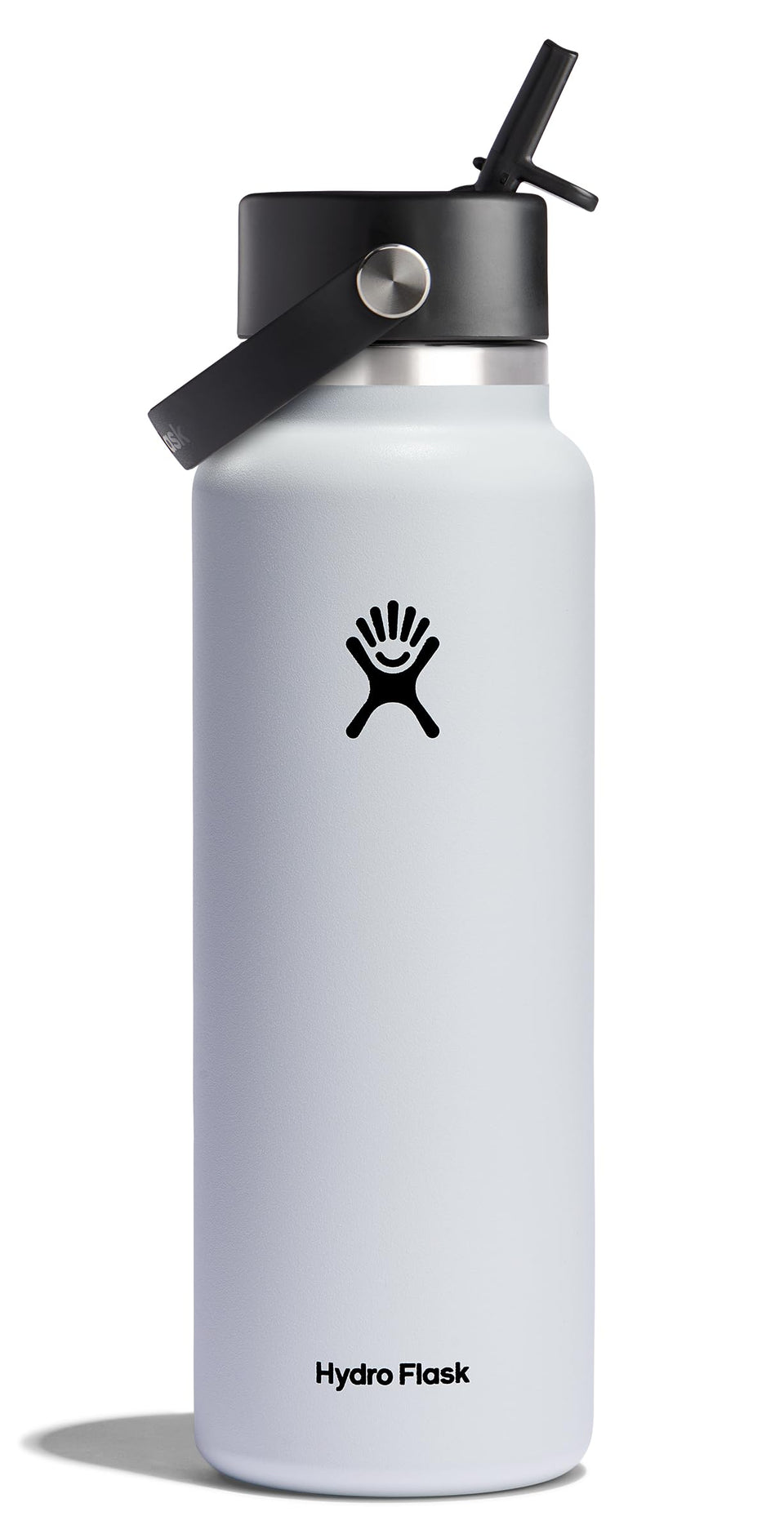 Hydro Flask 40oz wide-mouth bottle with flex straw cap for easy one-handed hydration.