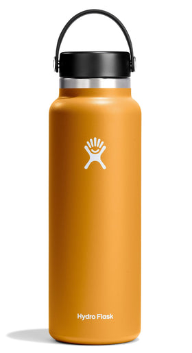 Hydro Flask 40 oz wide-mouth fossil brown bottle keeps drinks cold up to 24 hours.