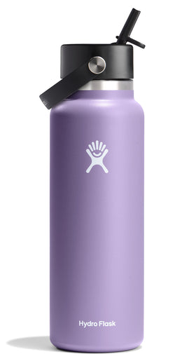 Hydro Flask Moonshadow 40 oz with Flex Straw Cap close-up showing leakproof lid for on-the-go use.