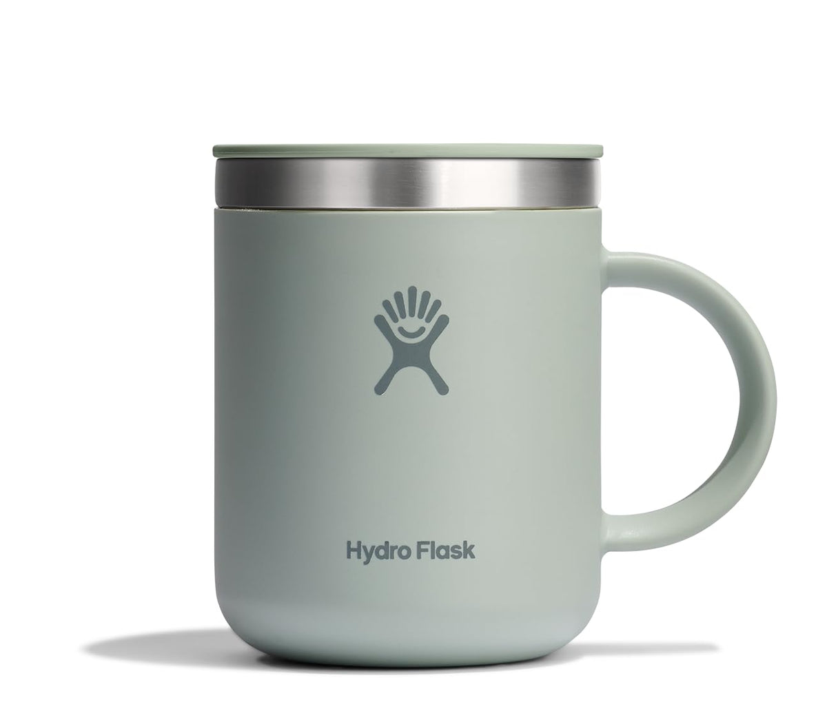 Hydro Flask coffee mug 12oz Agave Green with leak-resistant lid for on the go.