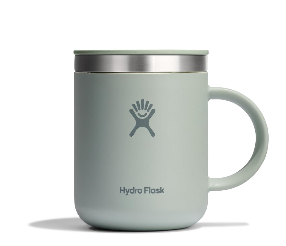Hydro Flask coffee mug 12oz Agave Green with leak-resistant lid for on the go.