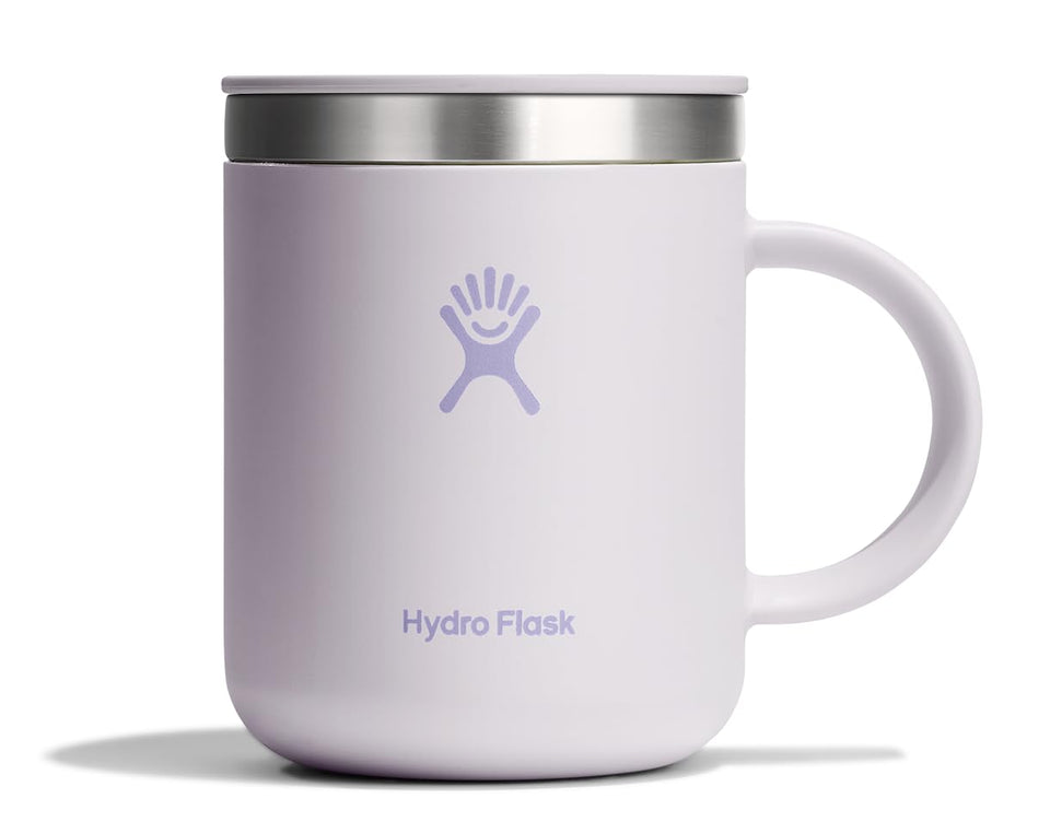 Hydro Flask Coffee Mug Cloud Pink with lid closeup for spill-free travel