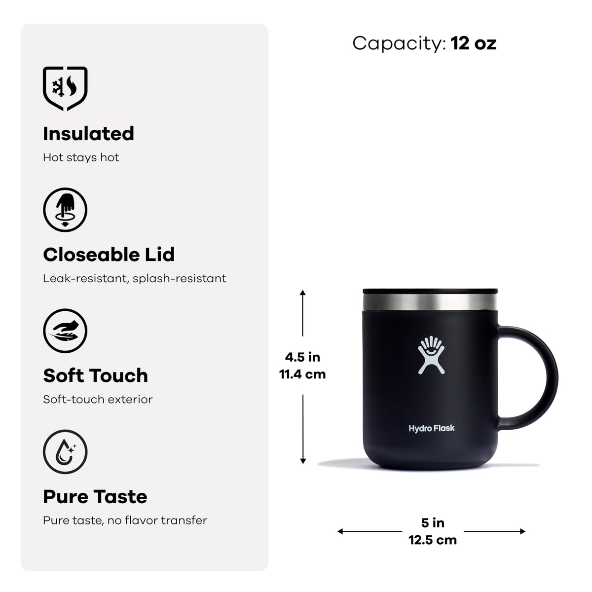 Hydro Flask mug with steam highlights hot beverage enjoyment.