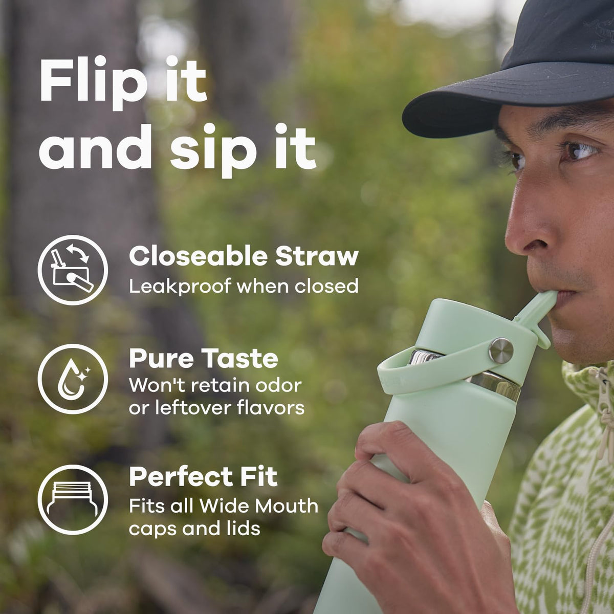 Bottle fitting easily into a cupholder for travel