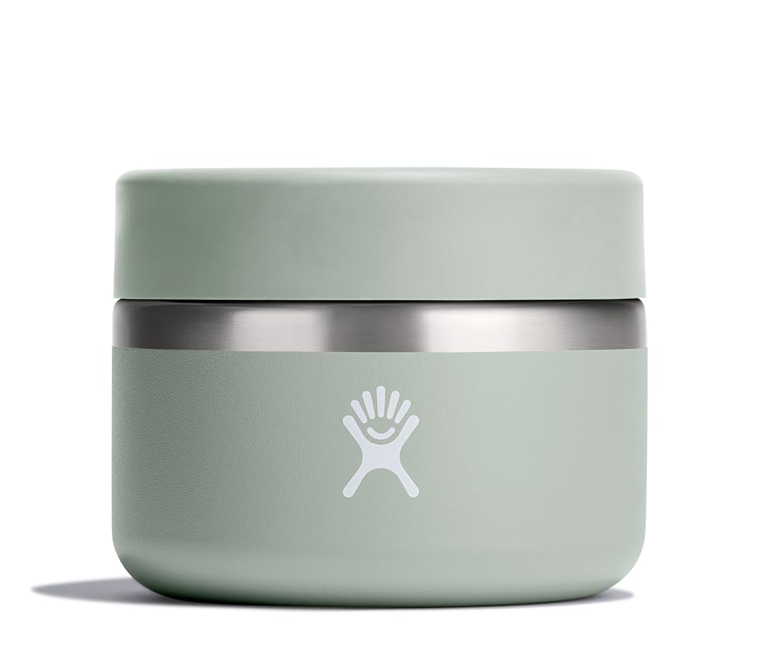 Hydro Flask Food Jar 12oz Agave Green front view, compact insulated design keeps meals fresh.