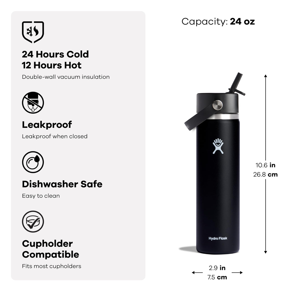 Hydro Flask Wide Mouth design allows easy ice cube addition and sipping.