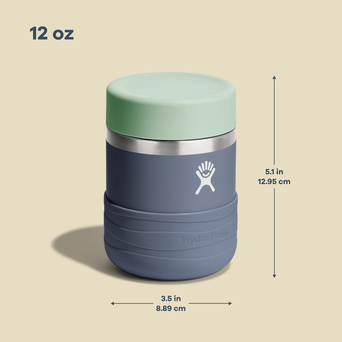 Hydro Flask Koala Gray 12oz food jar, protective boot adds durability.