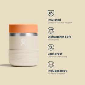 Hydro Flask Koala Gray 12oz food jar, stainless steel body for lasting use.