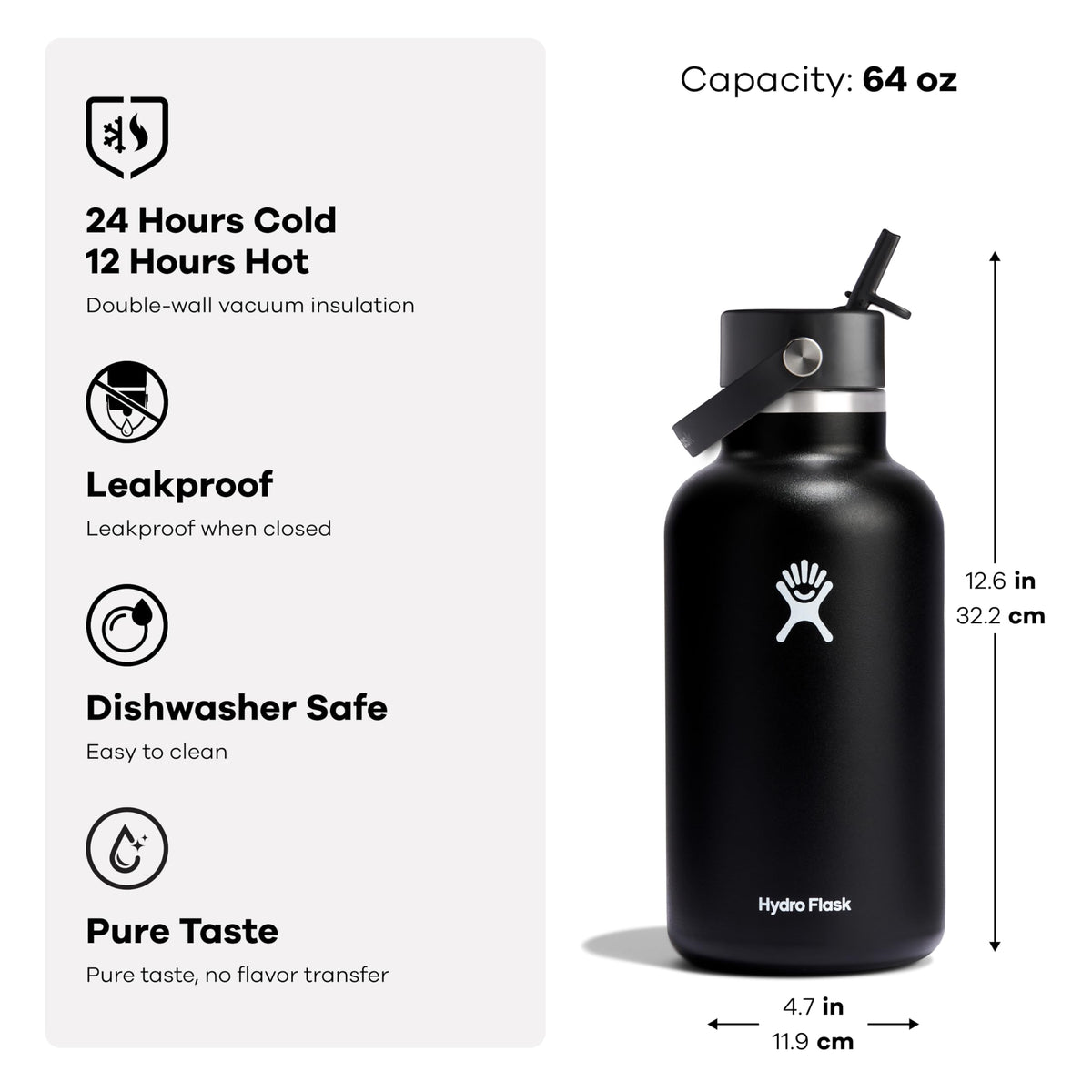 Hydro Flask pure taste stainless steel finish prevents flavor transfer