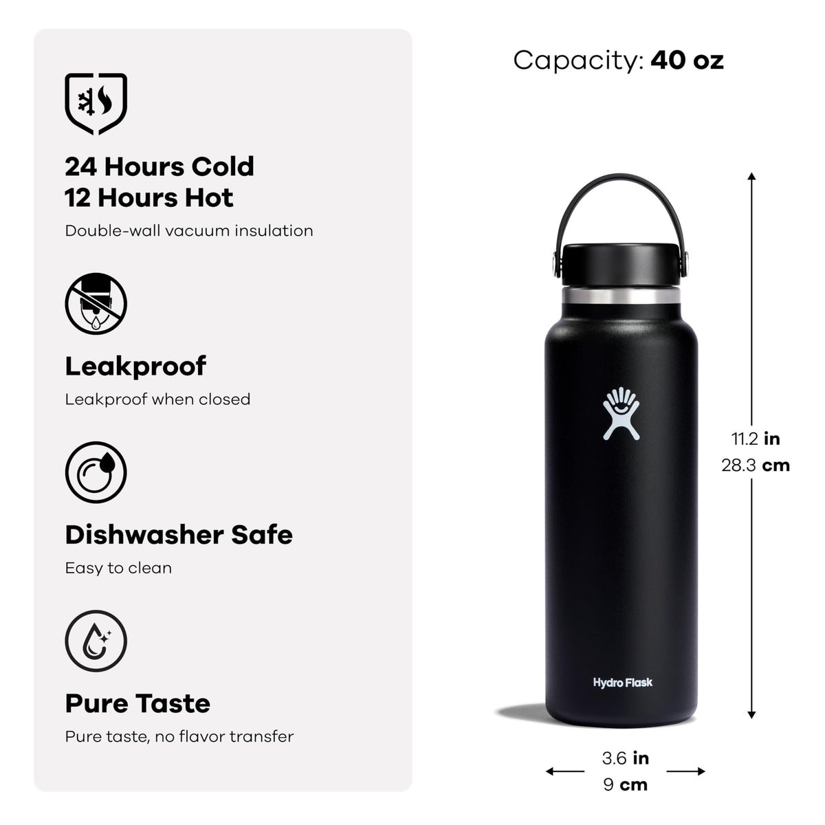 Hydro Flask stainless steel construction preserves pure taste without flavor transfer.