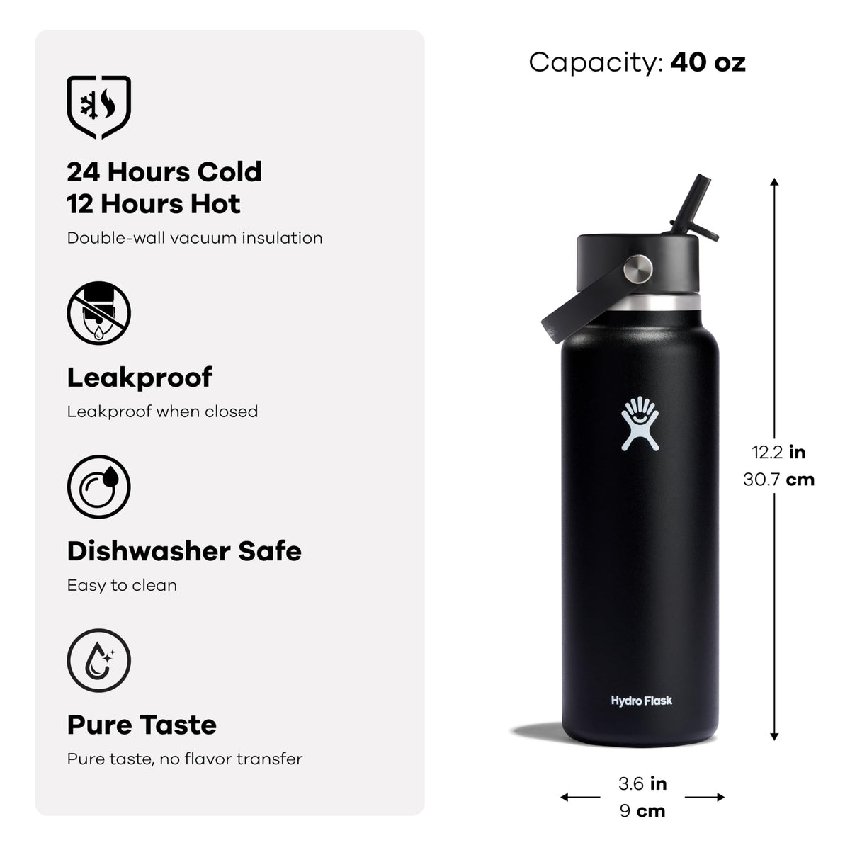 Hydro Flask TempShield double-wall insulation preserves beverage temperature.