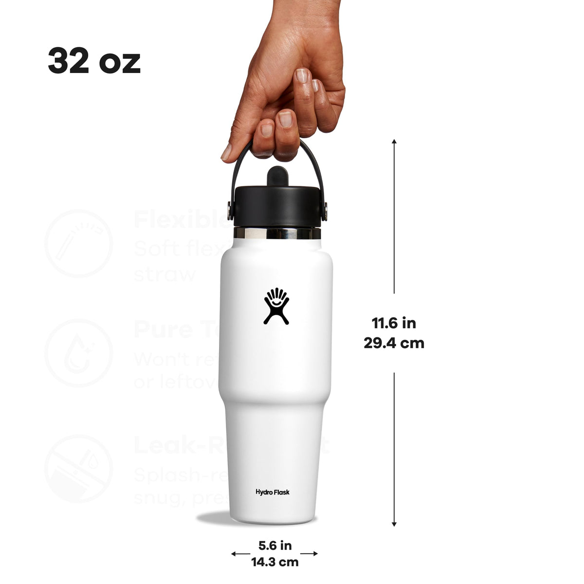 Hydro Flask Travel Bottle 32oz easily holds ice cubes for extra chill.