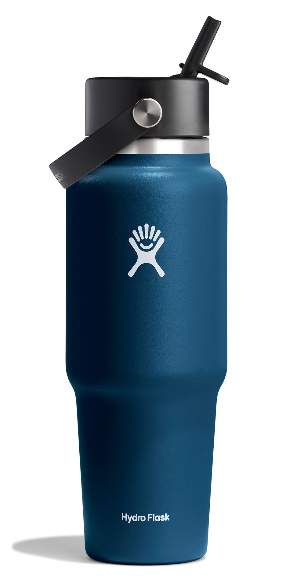 Hydro Flask Travel Bottle 32oz Indigo Blue showing cold retention and bold color.