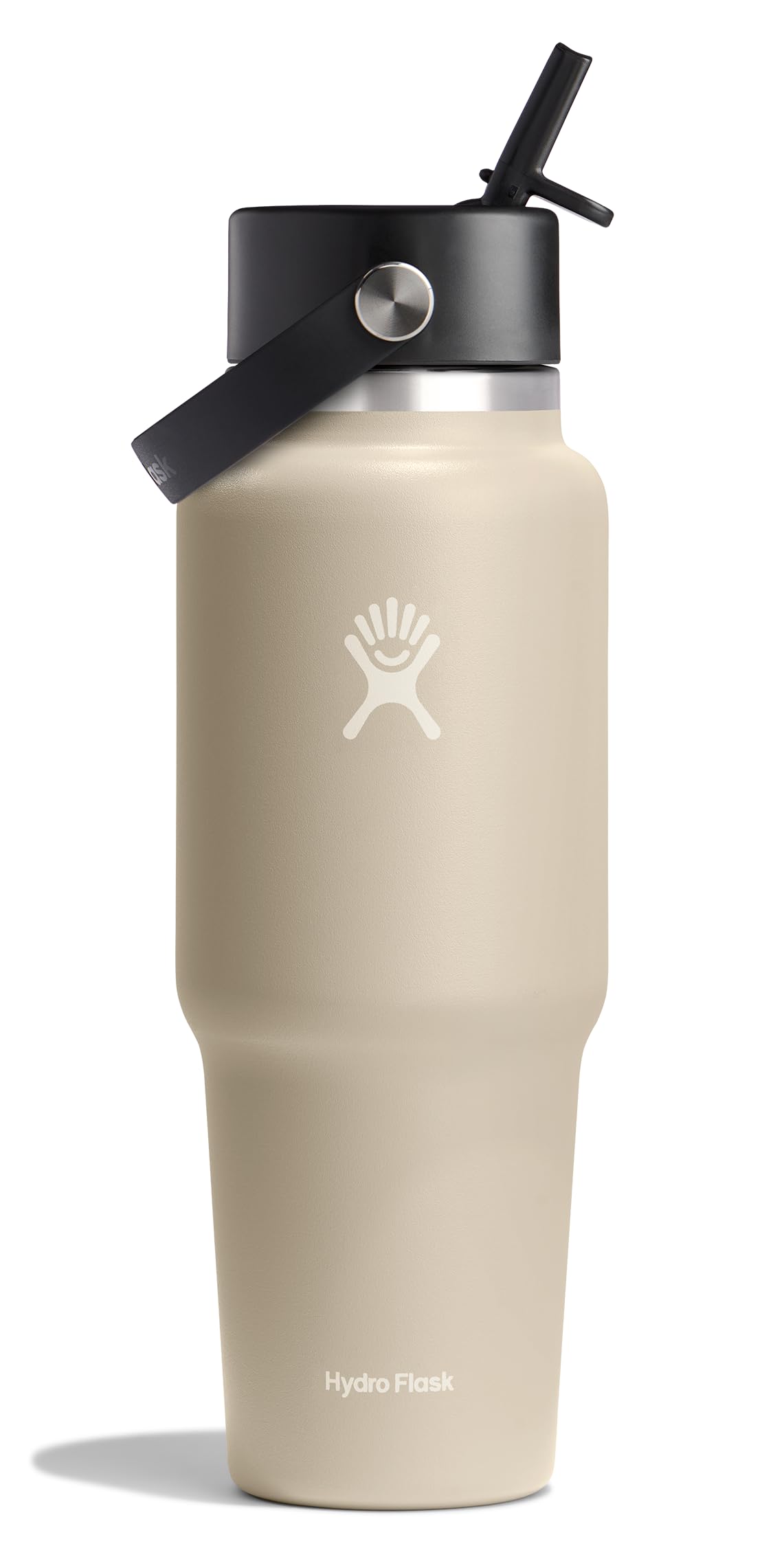 Hydro Flask Travel Bottle 32oz in oat tan showing cupholder compatibility for road trips