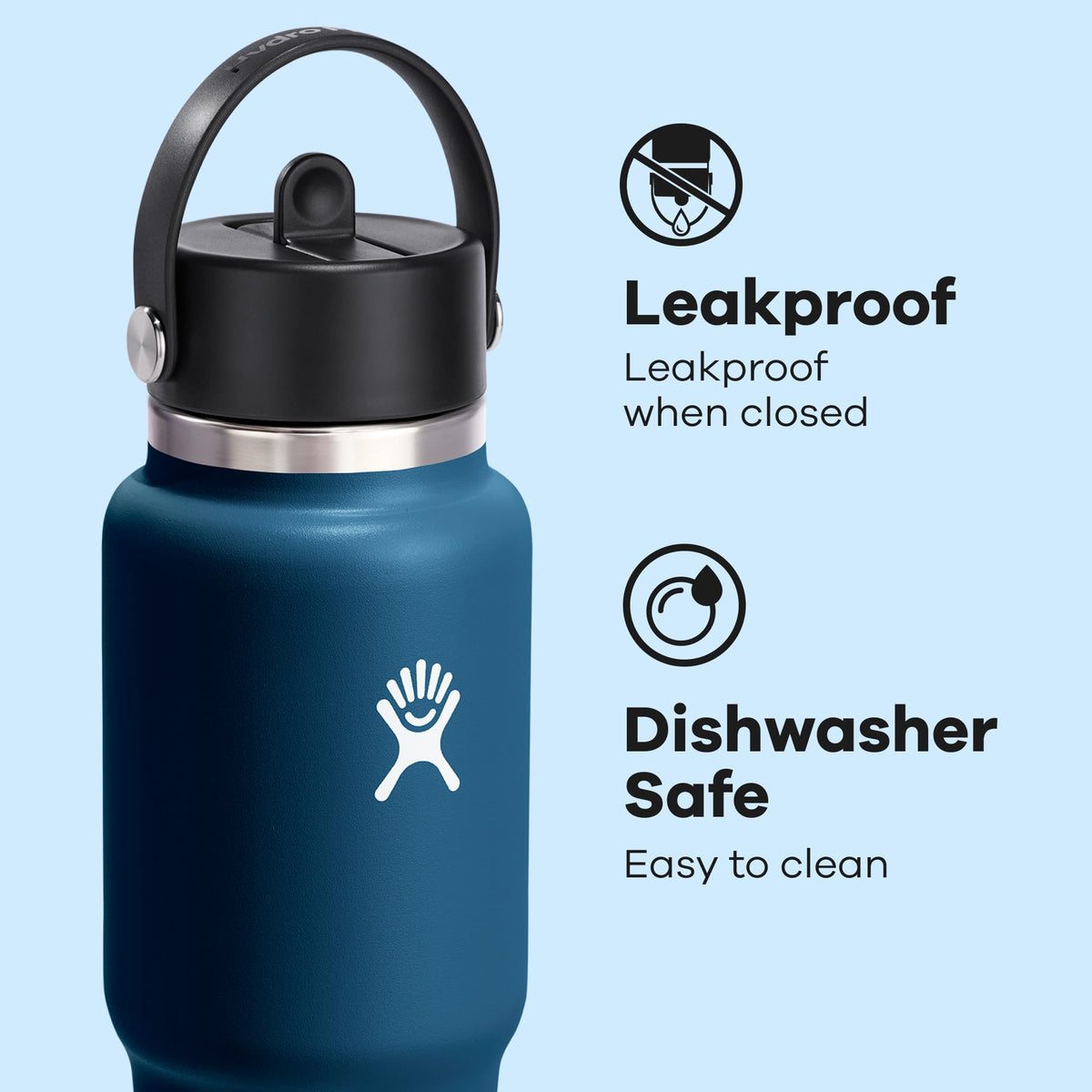 Hydro Flask Travel Bottle closed cap indicating leakproof design for travel.