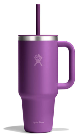 Hydro Flask Travel Tumbler 40oz with handle and straw Beachplum Purple for on-the-go hydration