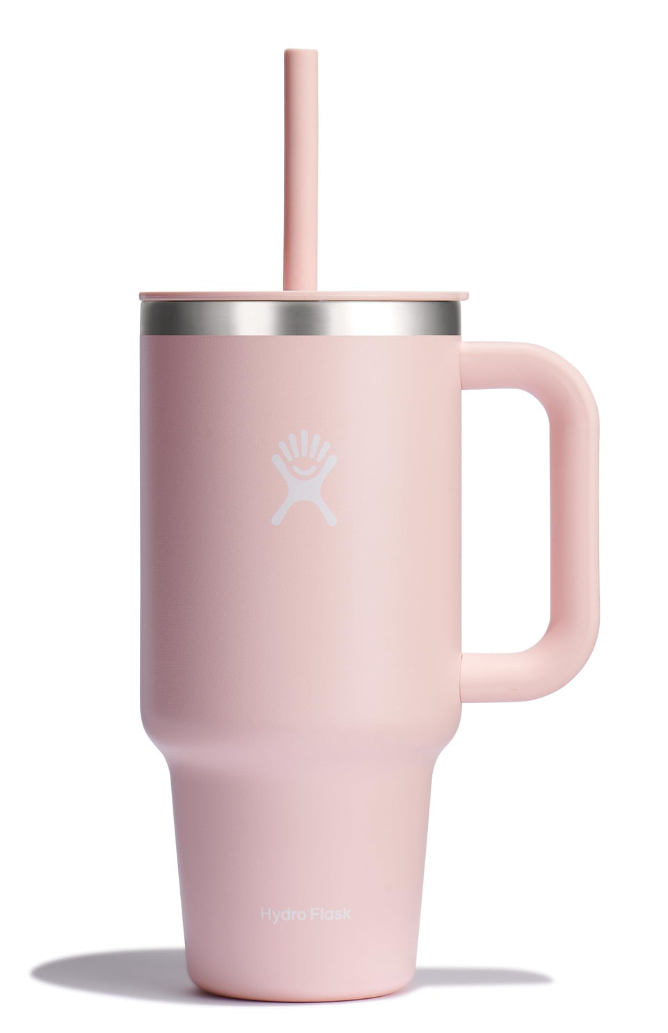 Hydro Flask Travel Tumbler 32 oz with handle and straw keeps drinks cold on the go.