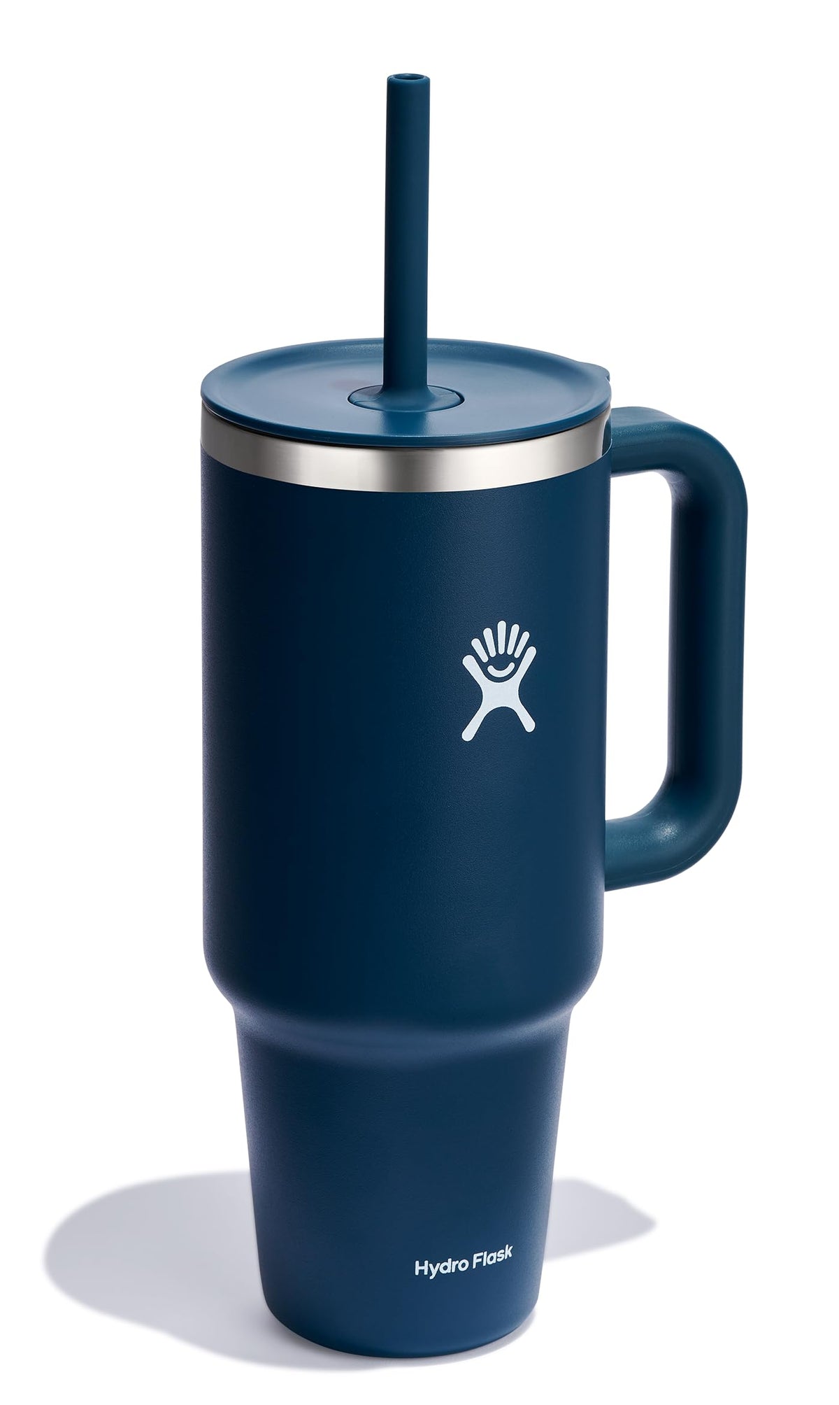 Indigo Blue Hydro Flask travel tumbler lid and straw for convenient sipping