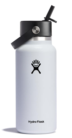 Hydro Flask 32 oz wide-mouth bottle with flex straw cap for one-handed hydration.