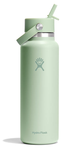 Hydro Flask 40 oz Aloe Green wide-mouth bottle with insulation for cold beverages.