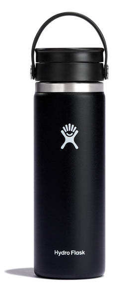 Hydro Flask Wide Mouth Bottle with Flex Sip Lid in black, 20 oz, ready for hot or cold sips.