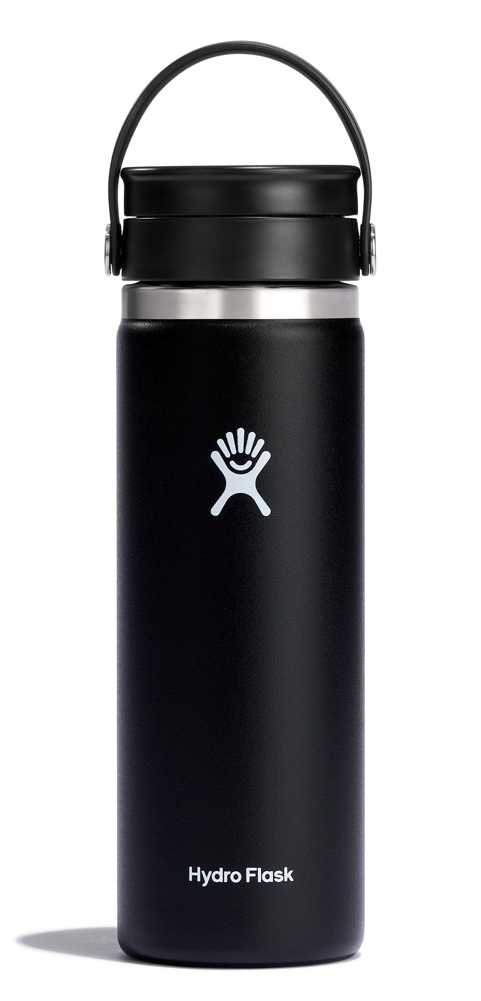 Hydro Flask Wide Mouth Bottle with Flex Sip Lid in black, 20 oz, ready for hot or cold sips.
