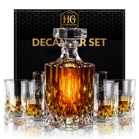 Hydro Gizmos luxury whiskey decanter set displayed on a polished bar for elegant entertaining