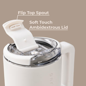 Slim 20 oz base fits most car cup holders for easy travel.