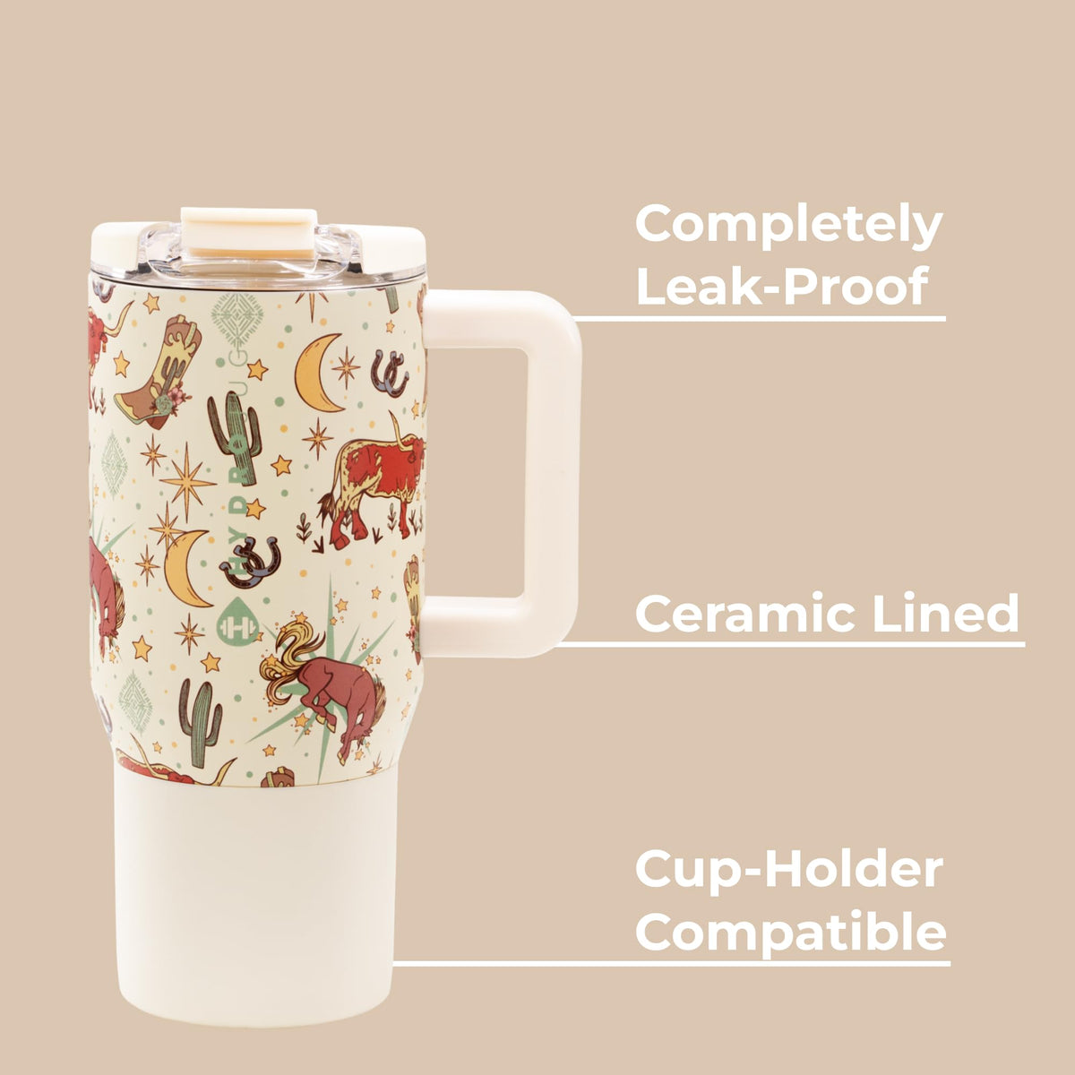 HydroJug Coffee Traveler easy-grip handle supports right or left-handed use