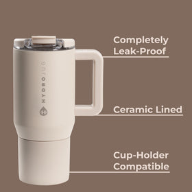 HydroJug Coffee Traveler 20 oz illustrating hot and cold insulation for all-day drinks