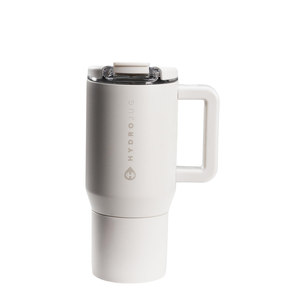 HydroJug Coffee Traveler 20 oz with leak-resistant flip lid for mess-free commuting.
