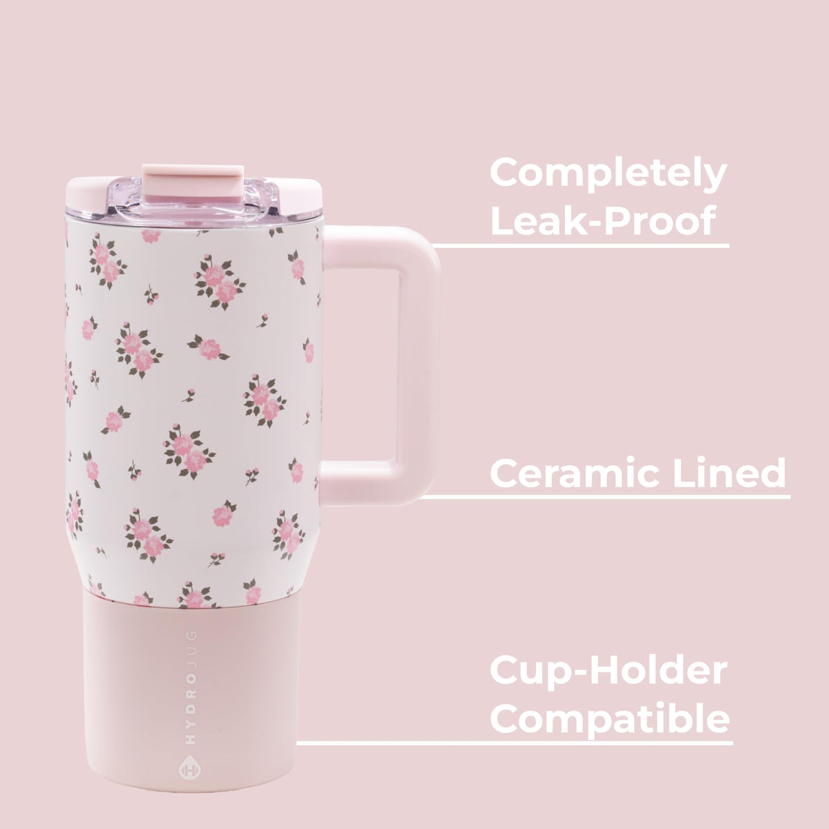 HydroJug Coffee Traveler easy grip handle supports comfortable one handed use