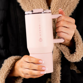 HydroJug Coffee Traveler sturdy handle in dusty rose color for comfort
