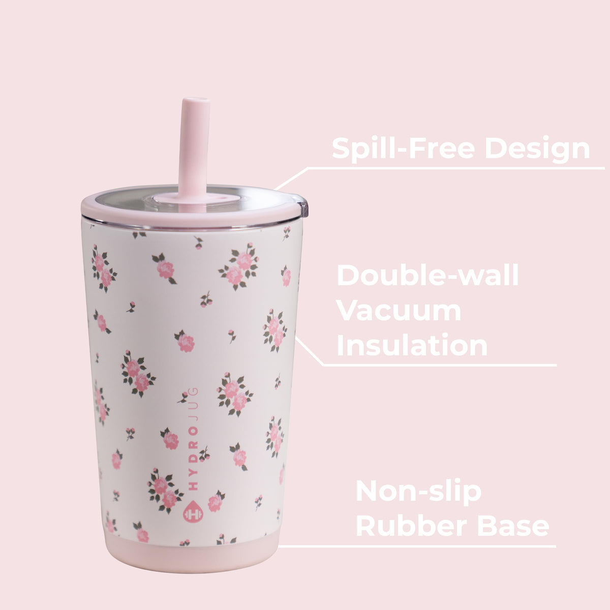 HydroJug Everyday Tumbler 14oz slim-base fits cup holders securely.