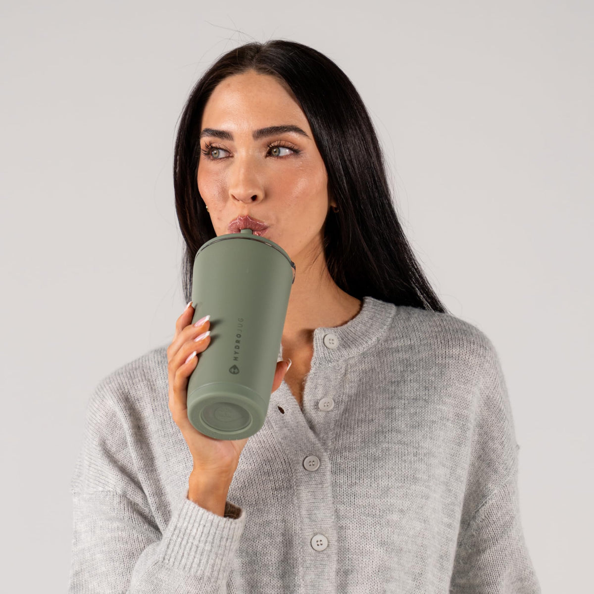 HydroJug Everyday Tumbler 20 oz rubber base reduces slips on desks and surfaces.